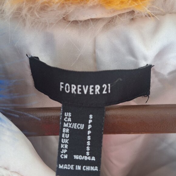 Forever 21 faux fur zip-up jacket in a multicolor striped pattern. - Picture 2 of 5